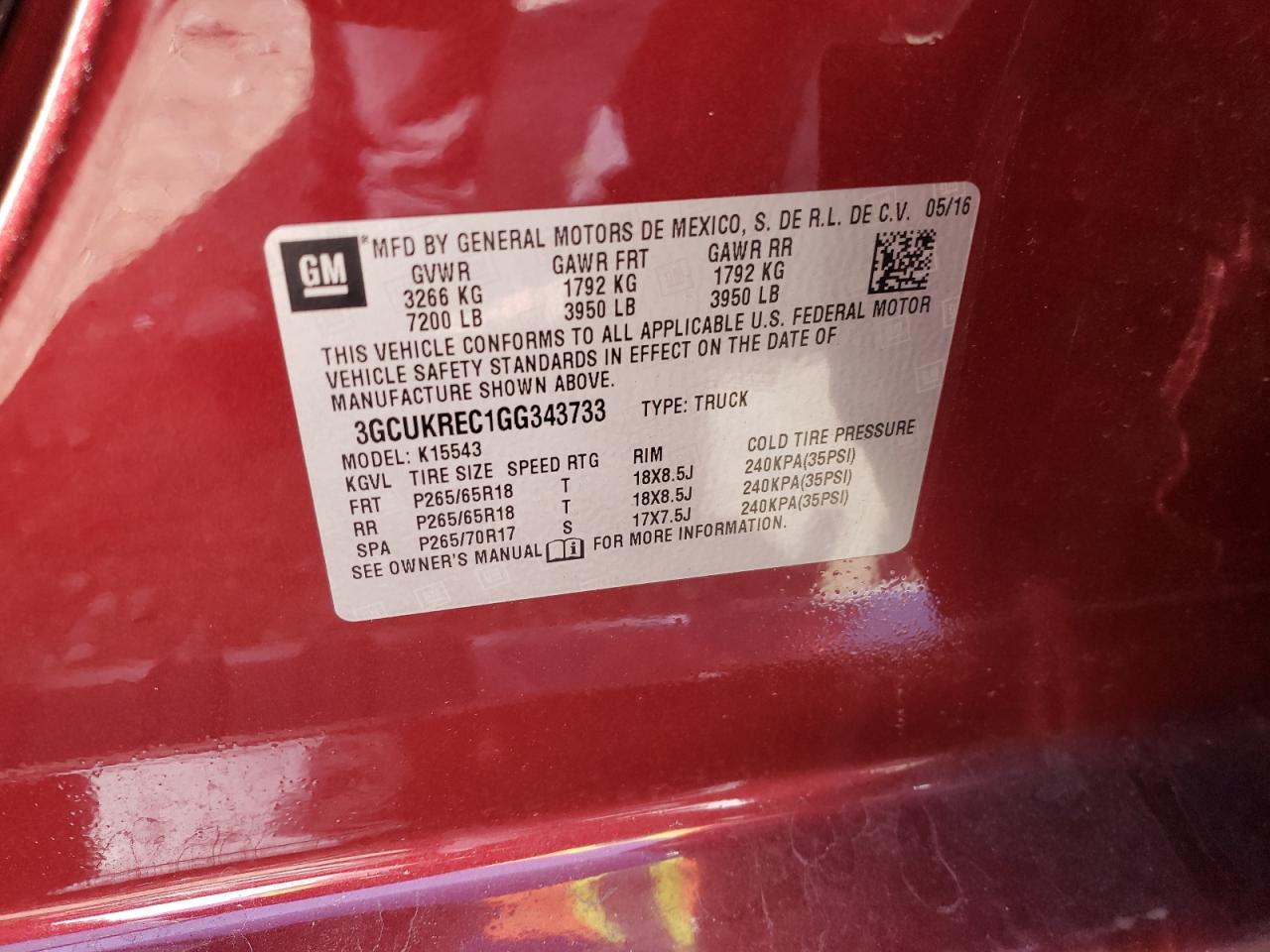 Photo 10 from auction – 2016 CHEVROLET SILVERADO with VIN 3GCUKREC1GG343733