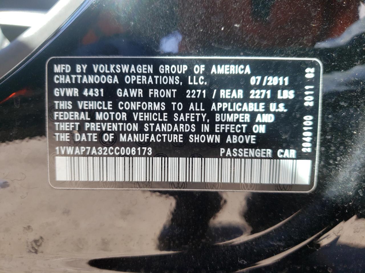 Photo 10 from auction – 2012 VOLKSWAGEN PASSAT S with VIN 1VWAP7A32CC006173