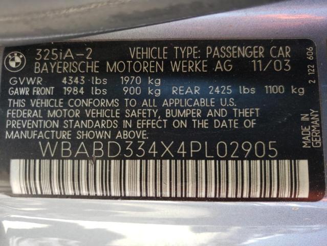 Photo 10 from auction – 2004 BMW 325 CI with VIN WBABD334X4PL02905