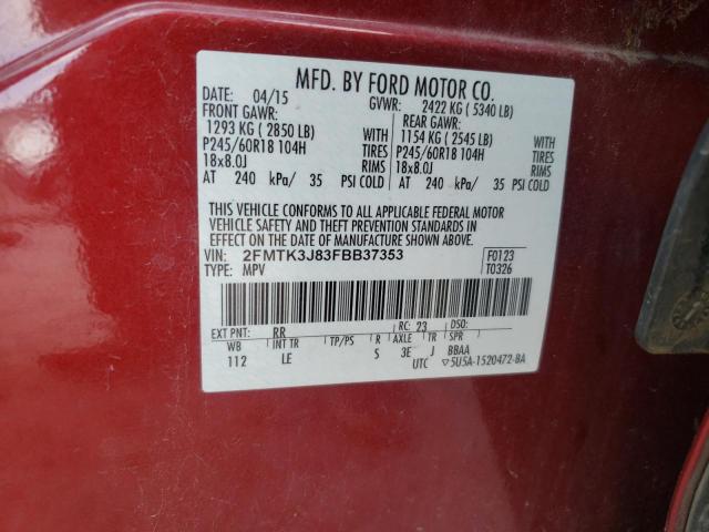 Photo 10 from auction – 2015 FORD EDGE SEL with VIN 2FMTK3J83FBB37353