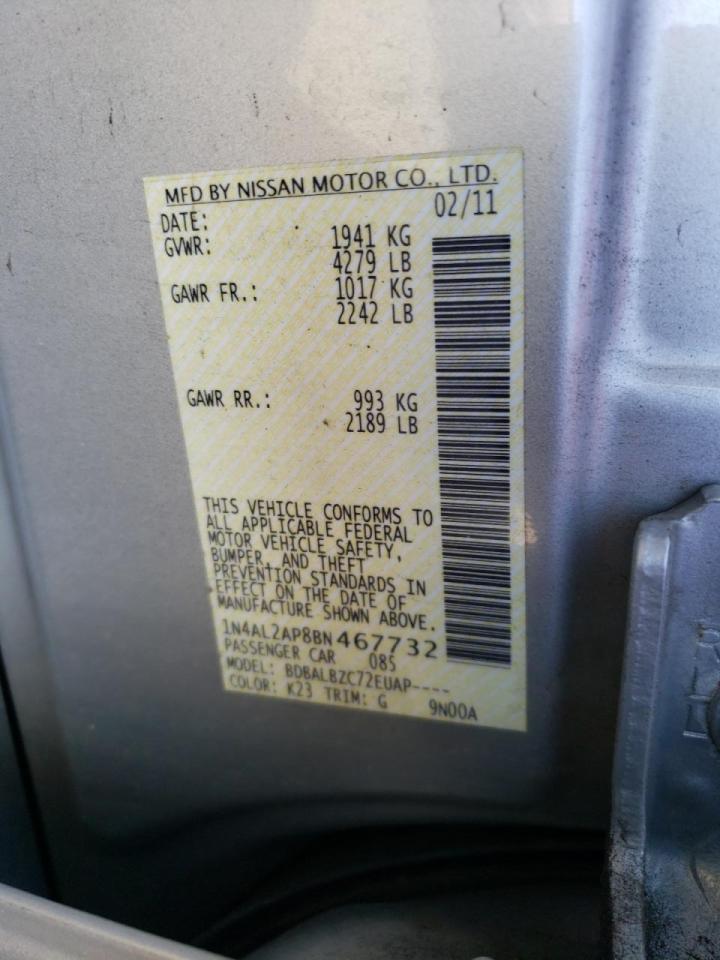 Photo 10 from auction – 2011 NISSAN ALTIMA BAS with VIN 1N4AL2AP8BN467732
