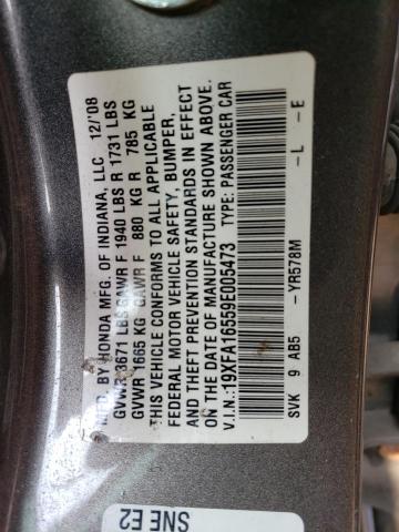Photo 10 from auction – 2009 HONDA CIVIC LX with VIN 19XFA16559E005473