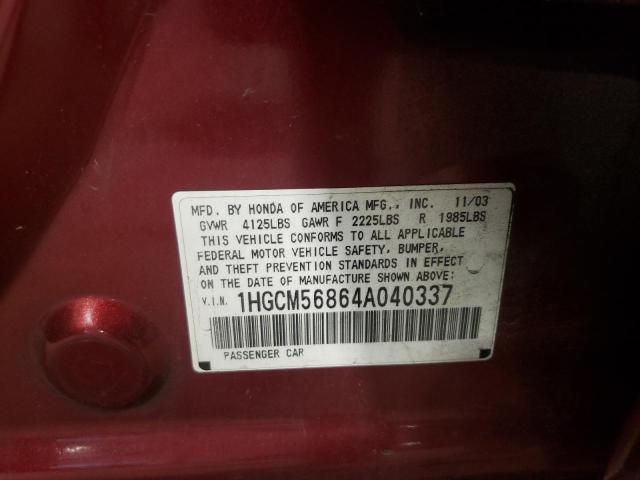 Photo 10 from auction – 2004 HONDA ACCORD EX with VIN 1HGCM56864A040337