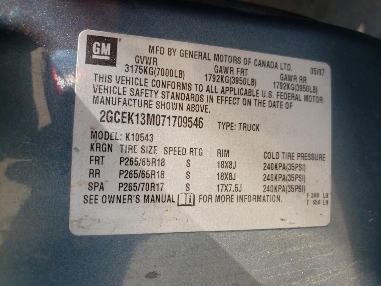 صورة رقم 10 من المزاد - 2007 CHEVROLET SILVERADO مع VIN 2GCEK13M071709546
