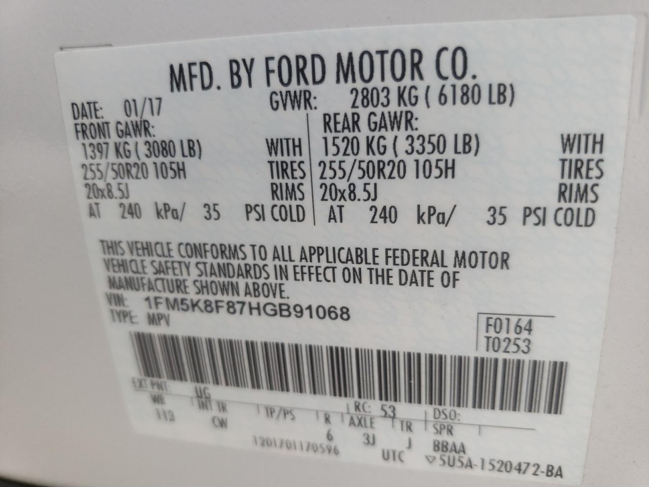 Фото 10 с аукциона – 2017 FORD EXPLORER L с VIN 1FM5K8F87HGB91068