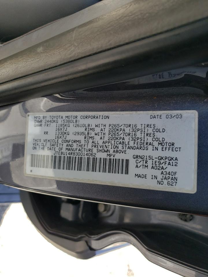 Photo 10 from auction – 2003 TOYOTA 4RUNNER SR with VIN JTEBU14R830014062