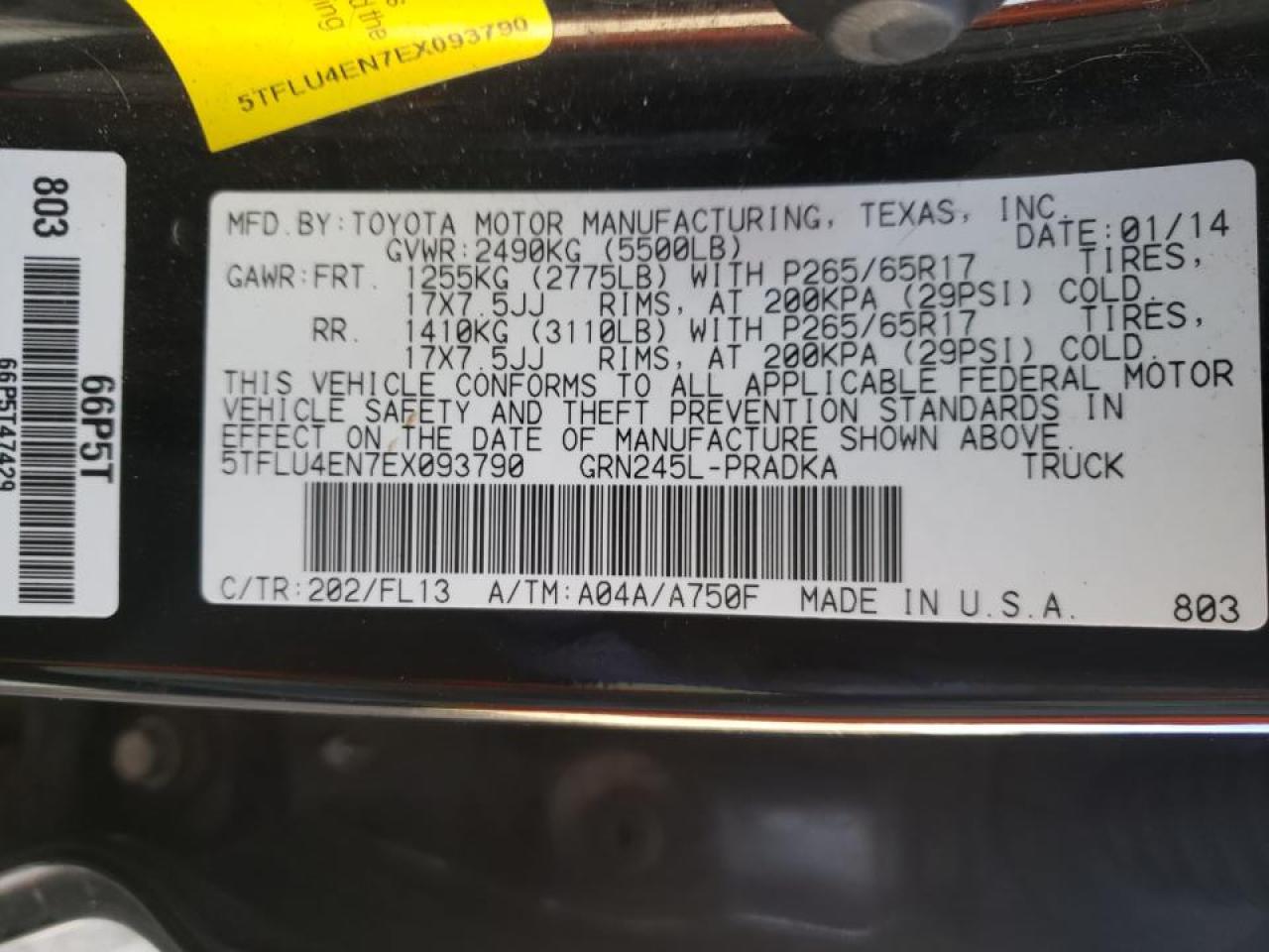 Photo 10 from auction – 2014 TOYOTA TACOMA DOU with VIN 5TFLU4EN7EX093790