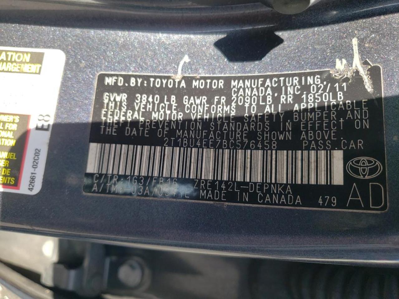 Photo 10 from auction – 2011 TOYOTA COROLLA L with VIN 2T1BU4EE7BC576458