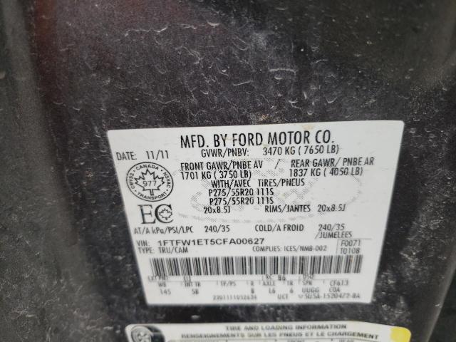 Photo 10 from auction – 2012 FORD F150 SUPER with VIN 1FTFW1ET5CFA00627