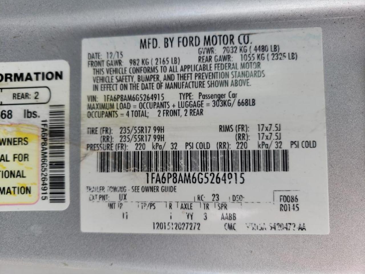 Photo 10 from auction – 2016 FORD MUSTANG with VIN 1FA6P8AM6G5264915