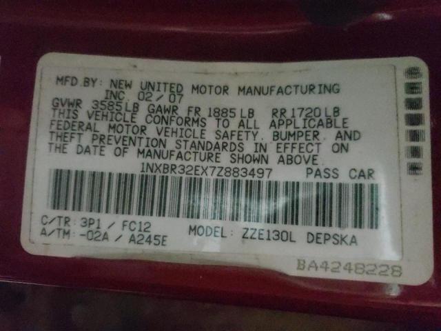 Photo 10 from auction – 2007 TOYOTA COROLLA CE with VIN 1NXBR32EX7Z883497