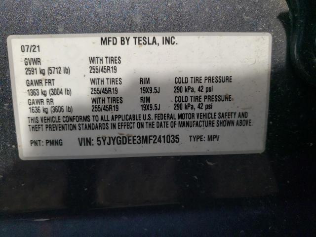 Photo 10 from auction – 2021 TESLA MODEL Y with VIN 5YJYGDEE3MF241035
