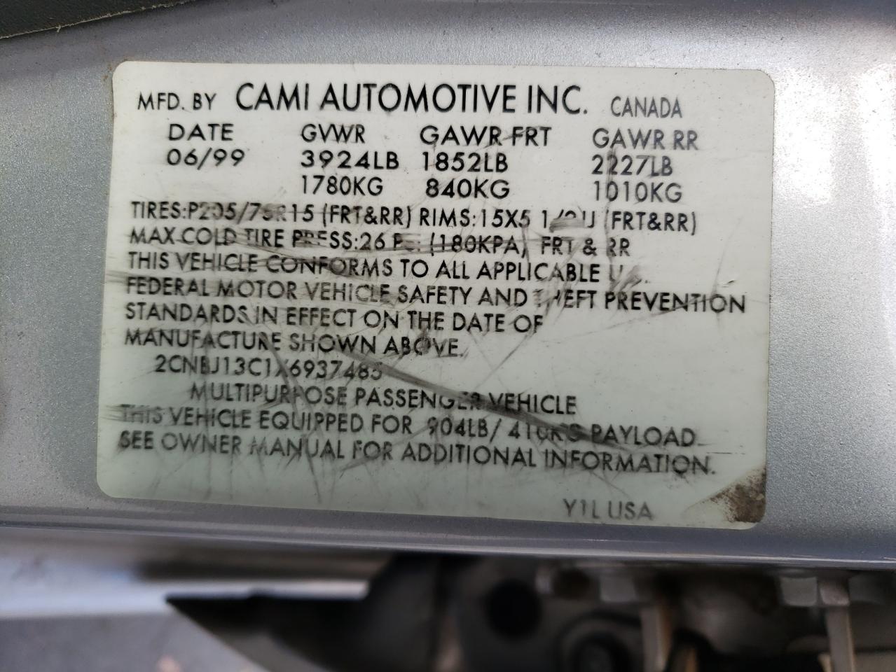 Фото 10 с аукциона – 1999 CHEVROLET TRACKER с VIN 2CNBJ13C1X6937485