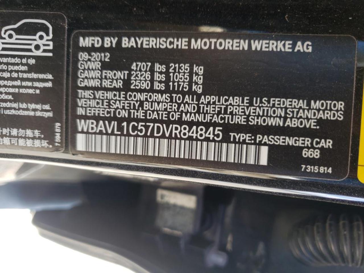 Photo 10 from auction – 2013 BMW X1 XDRIVE2 with VIN WBAVL1C57DVR84845