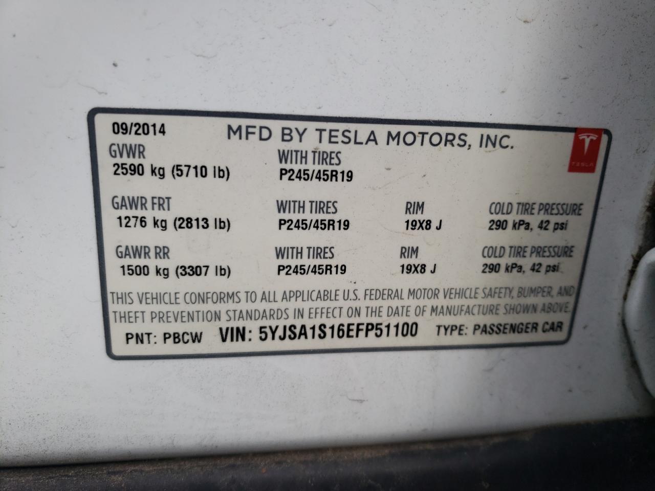 Photo 10 from auction – 2014 TESLA MODEL S with VIN 5YJSA1S16EFP51100