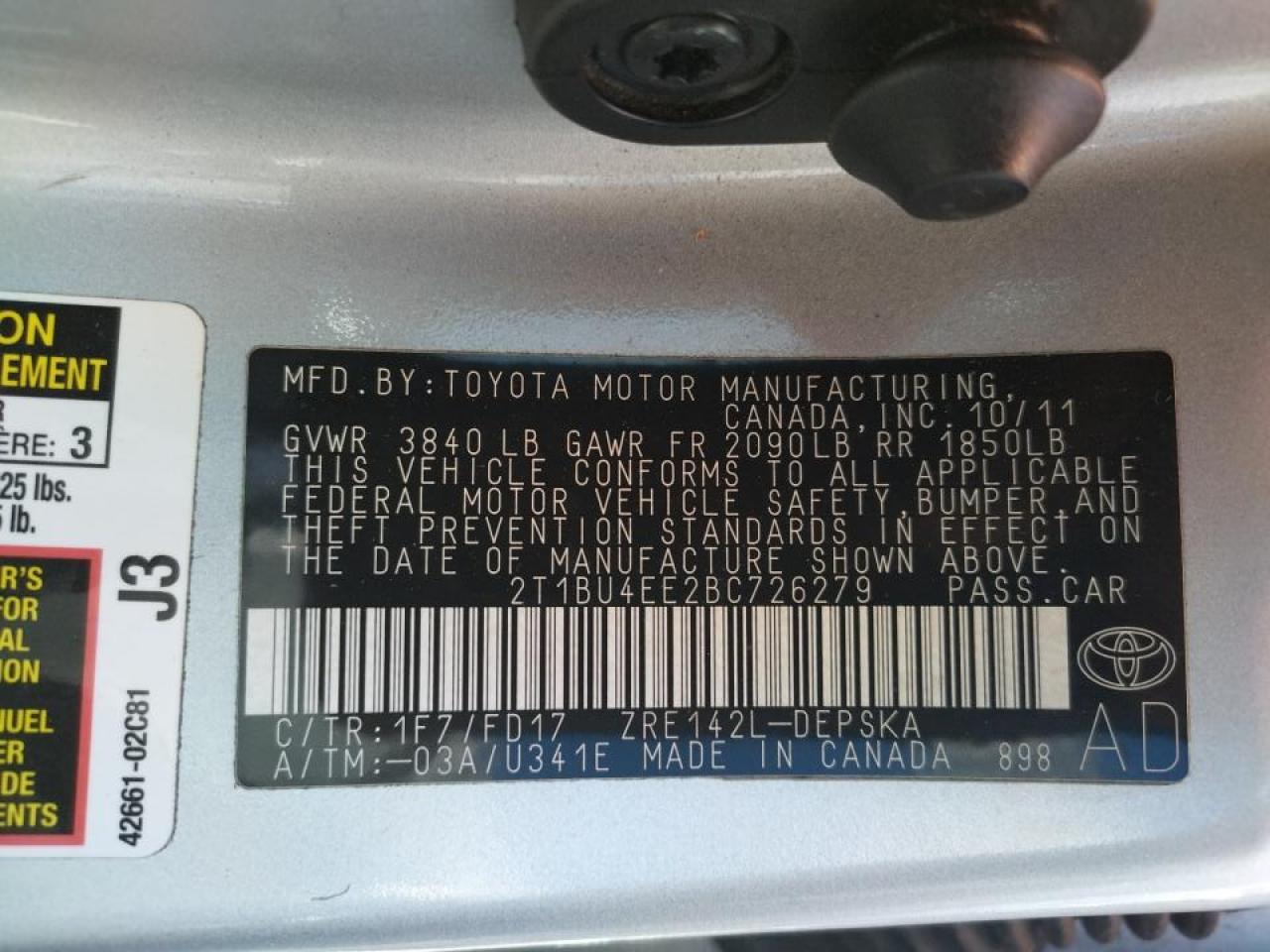 Photo 10 from auction – 2011 TOYOTA COROLLA BA with VIN 2T1BU4EE2BC726279
