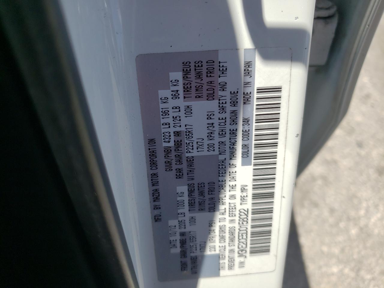 Photo 10 from auction – 2013 MAZDA CX-5 TOURI with VIN JM3KE2CE5D0158022