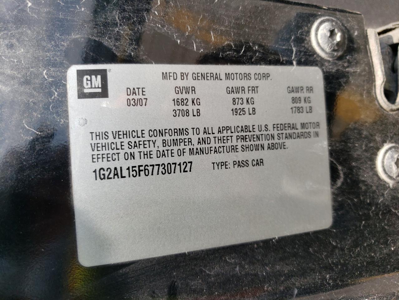 Photo 10 from auction – 2007 PONTIAC G5 with VIN 1G2AL15F677307127