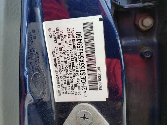 Photo 10 from auction – 2005 HONDA CIVIC with VIN 2HGES155X5H559490