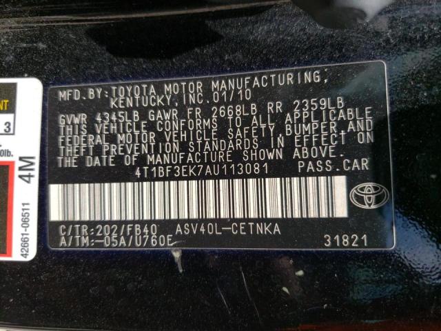 Photo 10 from auction – 2010 TOYOTA CAMRY BASE with VIN 4T1BF3EK7AU113081