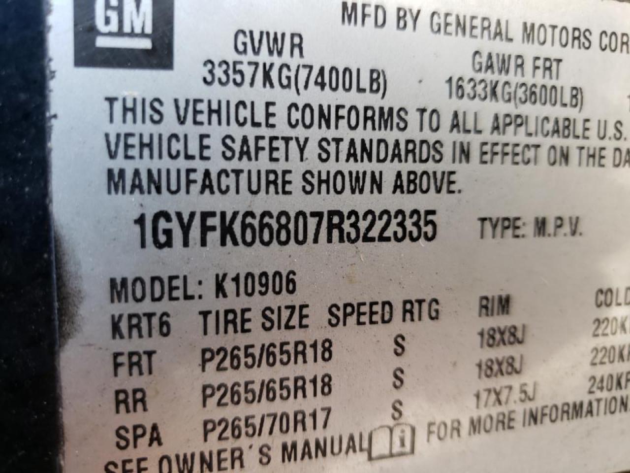 Photo 10 from auction – 2007 CADILLAC ESCALADE E with VIN 1GYFK66807R322335