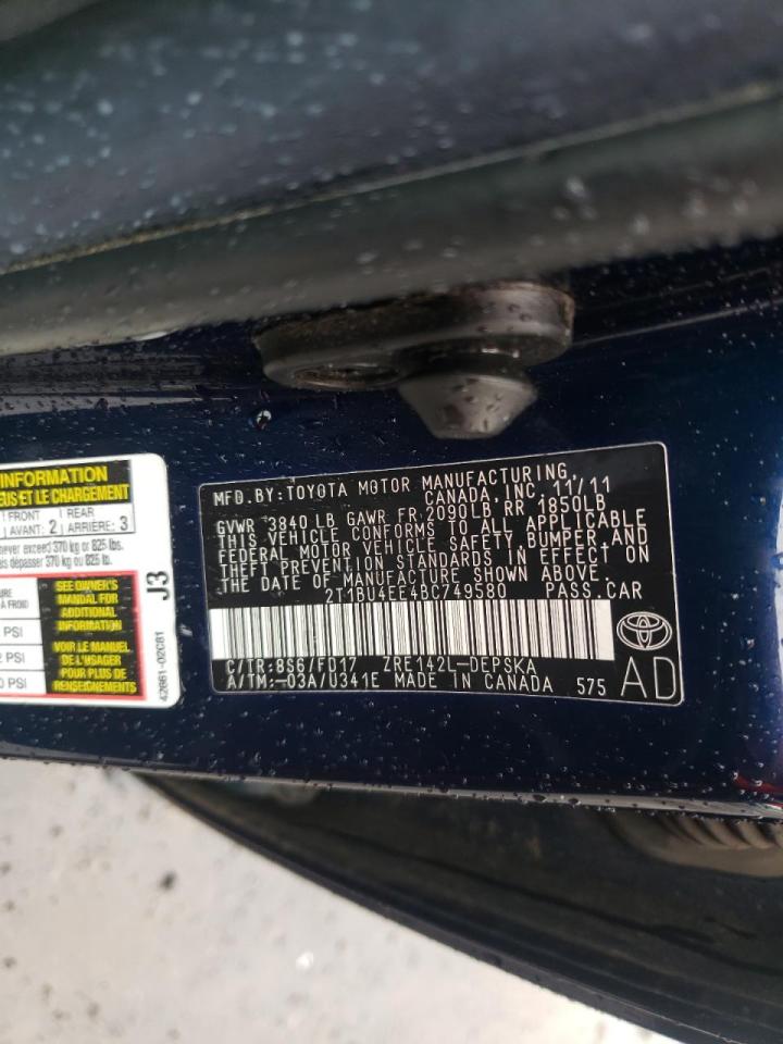 Photo 10 from auction – 2011 TOYOTA COROLLA BA with VIN 2T1BU4EE4BC749580