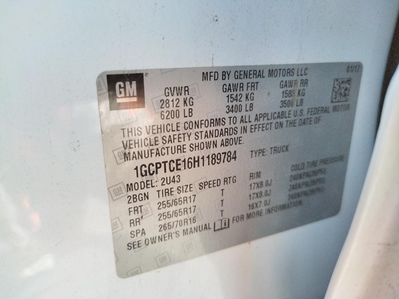 Photo 10 from auction – 2017 CHEVROLET COLORADO L with VIN 1GCPTCE16H1189784