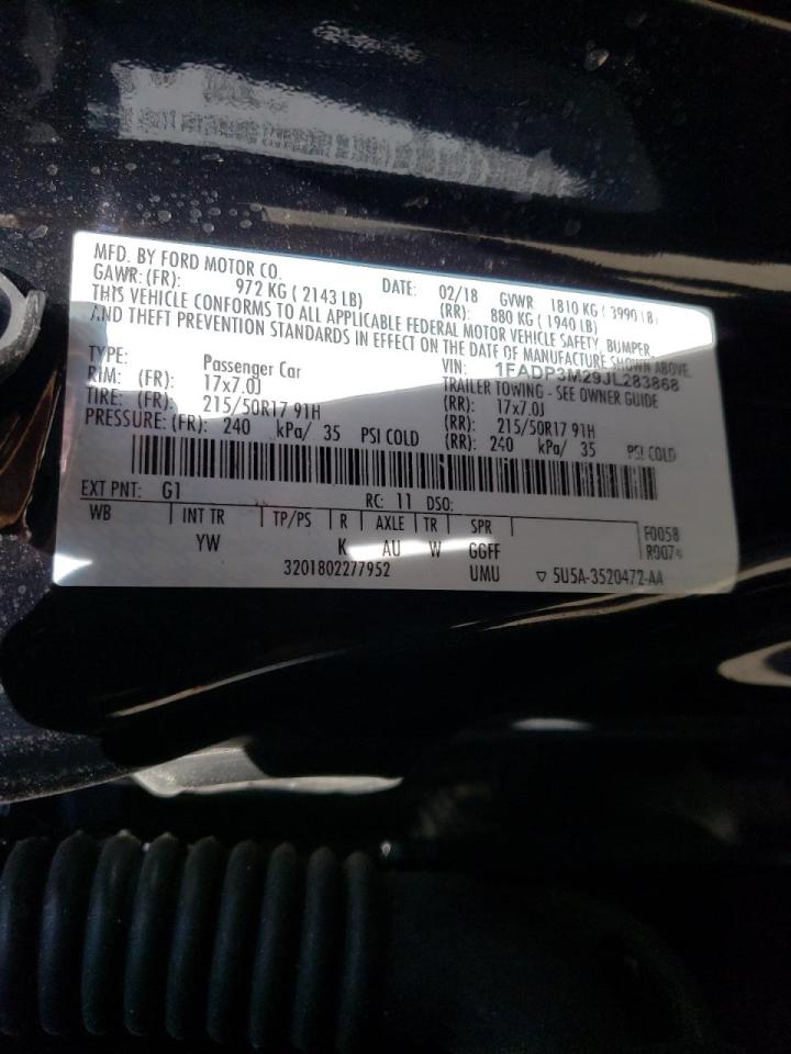 Photo 10 from auction – 2018 FORD FOCUS SEL with VIN 1FADP3M29JL283868
