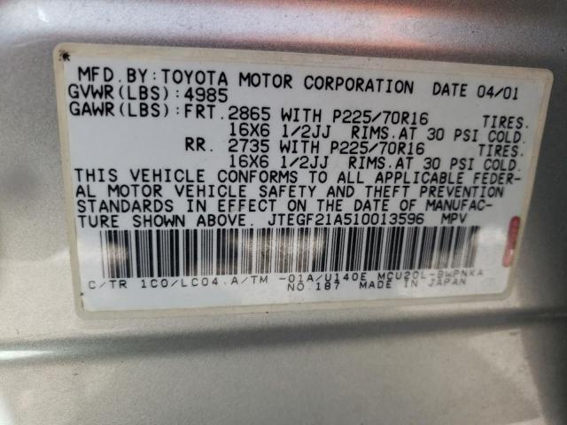 TOYOTA HIGHLANDER 2001 with VIN JTEGF21A510013596 - Photo from auction