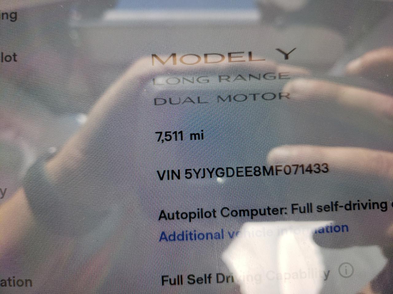 Photo 8 from auction – 2021 TESLA MODEL Y with VIN 5YJYGDEE8MF071433