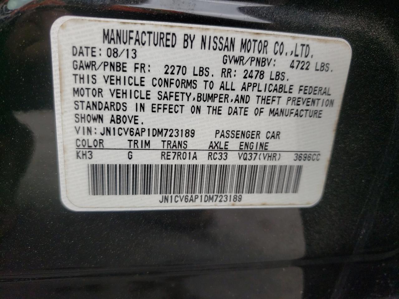 Photo 10 from auction – 2013 INFINITI G37 BASE with VIN JN1CV6AP1DM723189
