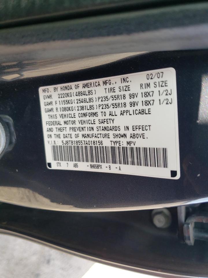 Photo 10 from auction – 2007 ACURA RDX TECHNO with VIN 5J8TB18557A018156