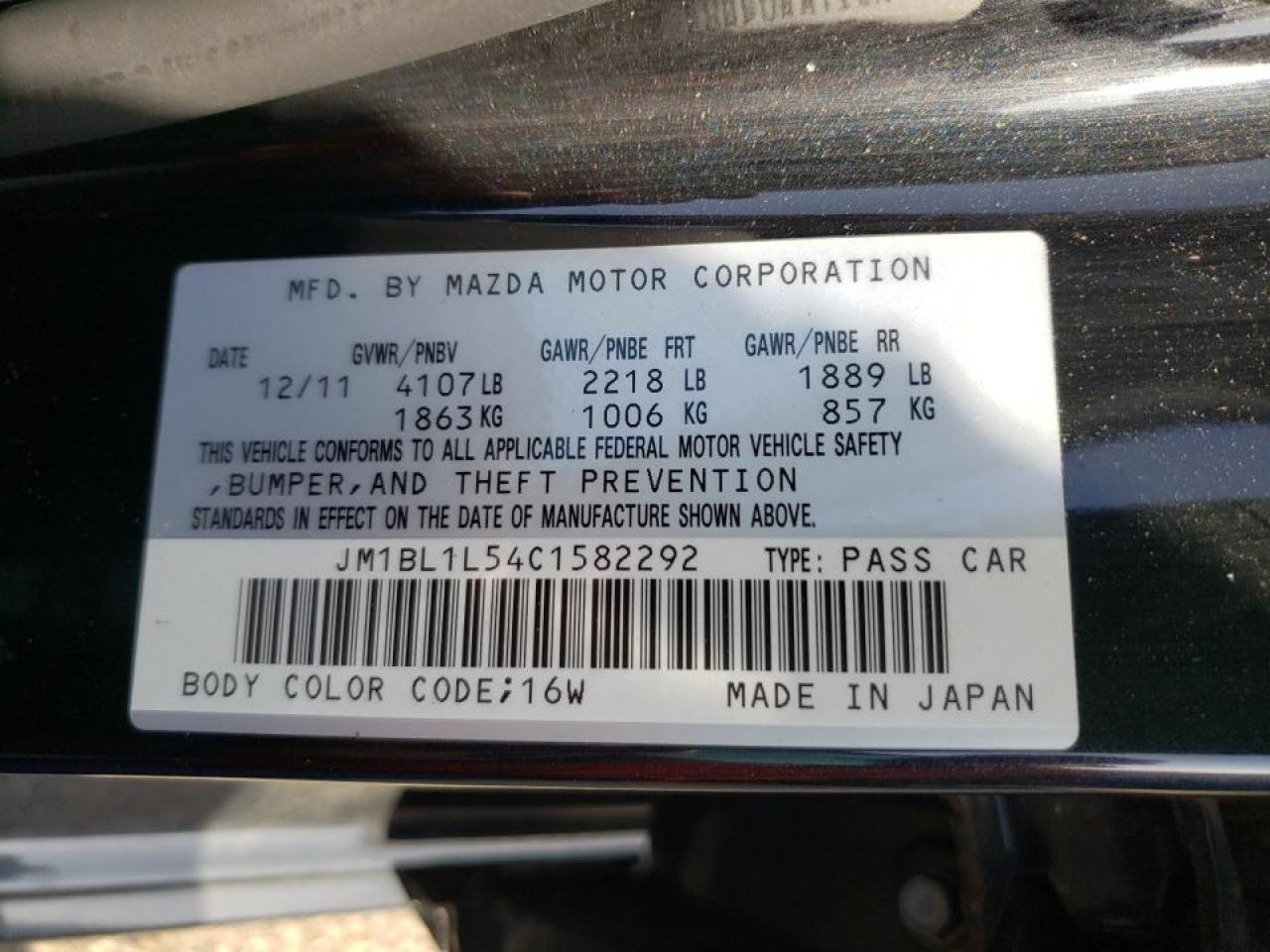 Photo 10 from auction – 2012 MAZDA 3 S with VIN JM1BL1L54C1582292