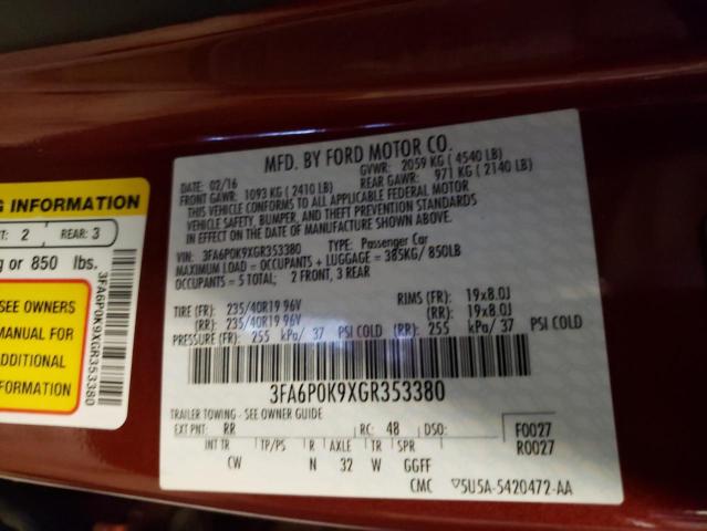 Photo 10 from auction – 2016 FORD FUSION TIT with VIN 3FA6P0K9XGR353380