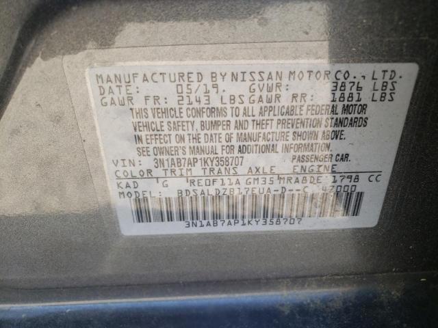 Photo 10 from auction – 2019 NISSAN SENTRA S with VIN 3N1AB7AP1KY358707