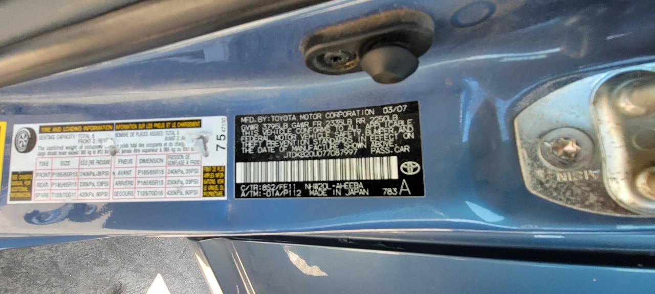 Photo 10 from auction – 2007 TOYOTA PRIUS with VIN JTDKB20U077087997