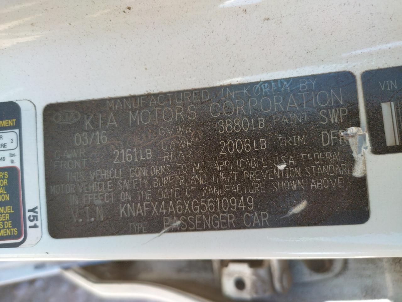 Photo 10 from auction – 2016 KIA FORTE LX with VIN KNAFX4A6XG5610949