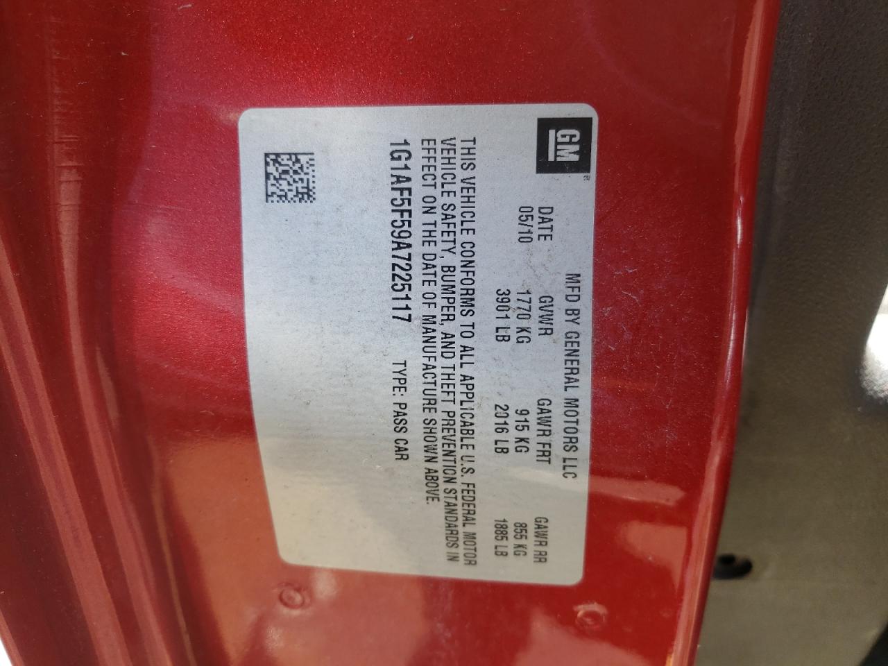 Photo 10 from auction – 2010 CHEVROLET COBALT 2LT with VIN 1G1AF5F59A7225117