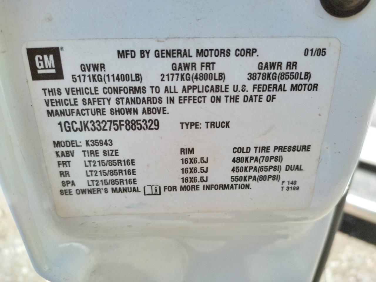 Photo 10 from auction – 2005 CHEVROLET SILVERADO with VIN 1GCJK33275F885329