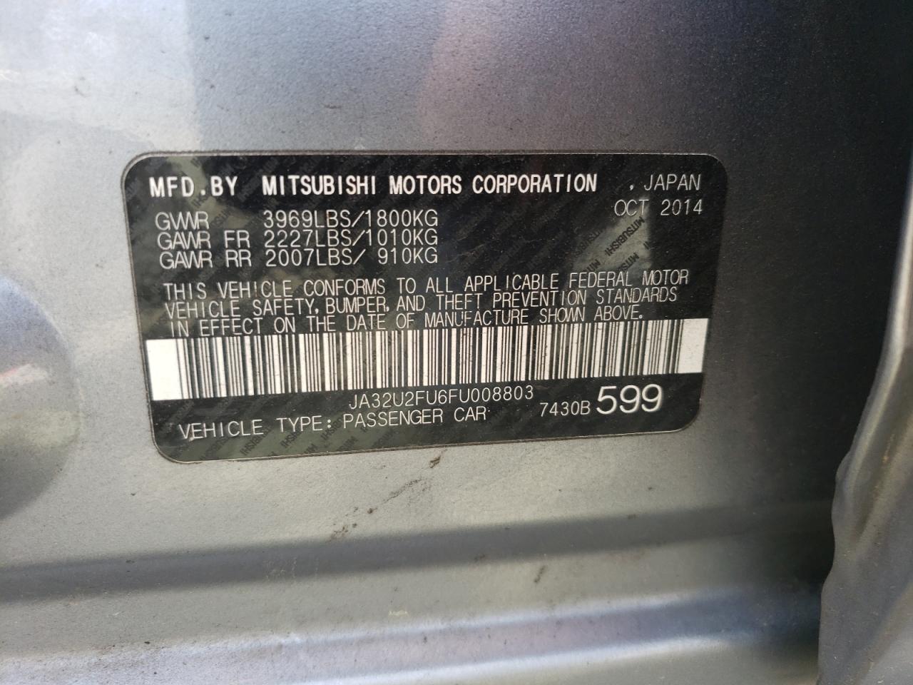 Photo 10 from auction – 2015 MITSUBISHI LANCER ES with VIN JA32U2FU6FU008803