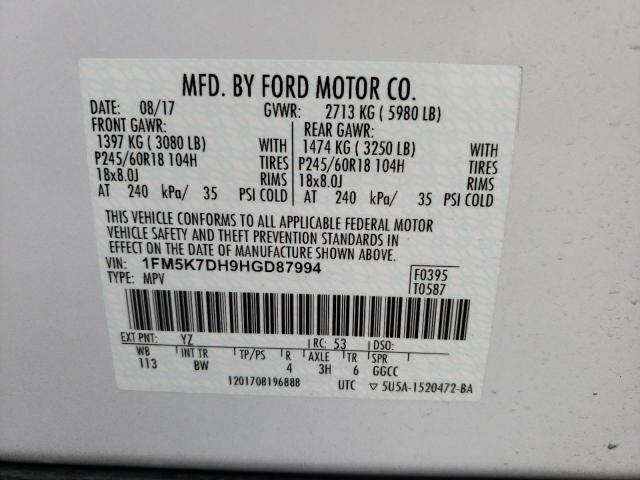 Photo 10 from auction – 2017 FORD EXPLORER X with VIN 1FM5K7DH9HGD87994