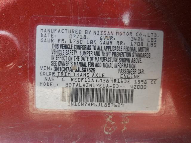 Photo 10 from auction – 2018 NISSAN VERSA S with VIN 3N1CN7AP6JL887629