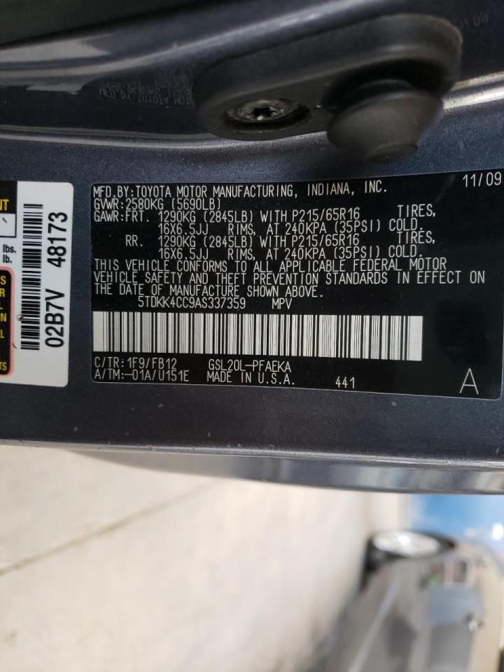 Photo 10 from auction – 2010 TOYOTA SIENNA CE with VIN 5TDKK4CC9AS337359