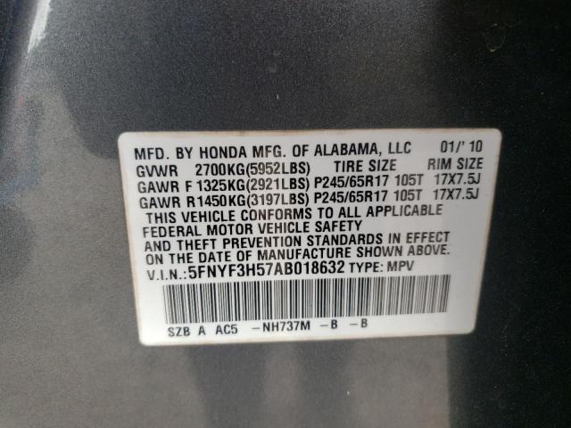 Photo 10 from auction – 2010 HONDA PILOT EXL with VIN 5FNYF3H57AB018632