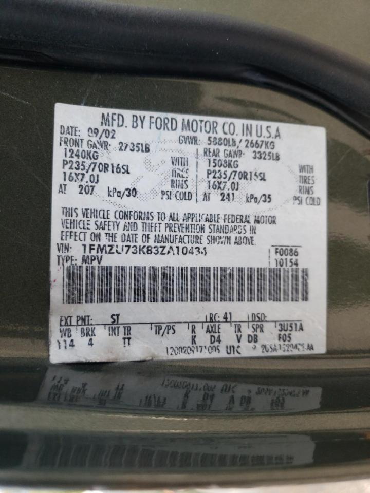 Photo 10 from auction – 2003 FORD EXPLORER X with VIN 1FMZU73K83ZA10434