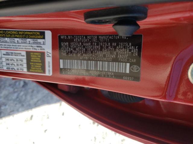 Photo 10 from auction – 2012 TOYOTA CAMRY BASE with VIN 4T1BF1FKXCU508202