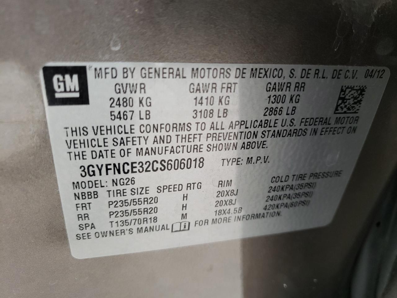 Photo 10 from auction – 2012 CADILLAC SRX PREMIU with VIN 3GYFNCE32CS606018
