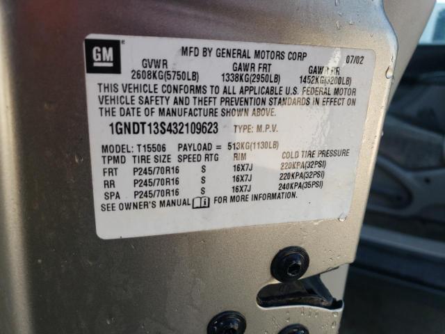 CHEVROLET TRAILBLAZE 2003 with VIN 1GNDT13S432109623 - Photo from auction