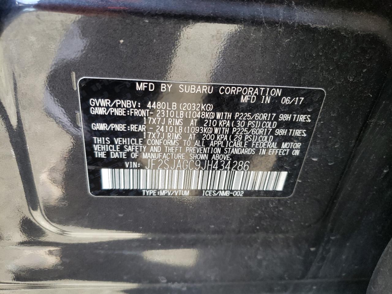 Photo 10 from auction – 2018 SUBARU FORESTER 2 with VIN JF2SJAGC9JH434286