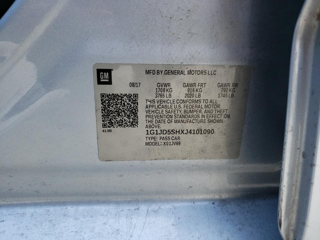 Photo 10 from auction – 2018 CHEVROLET SONIC LT with VIN 1G1JD5SHXJ4101090